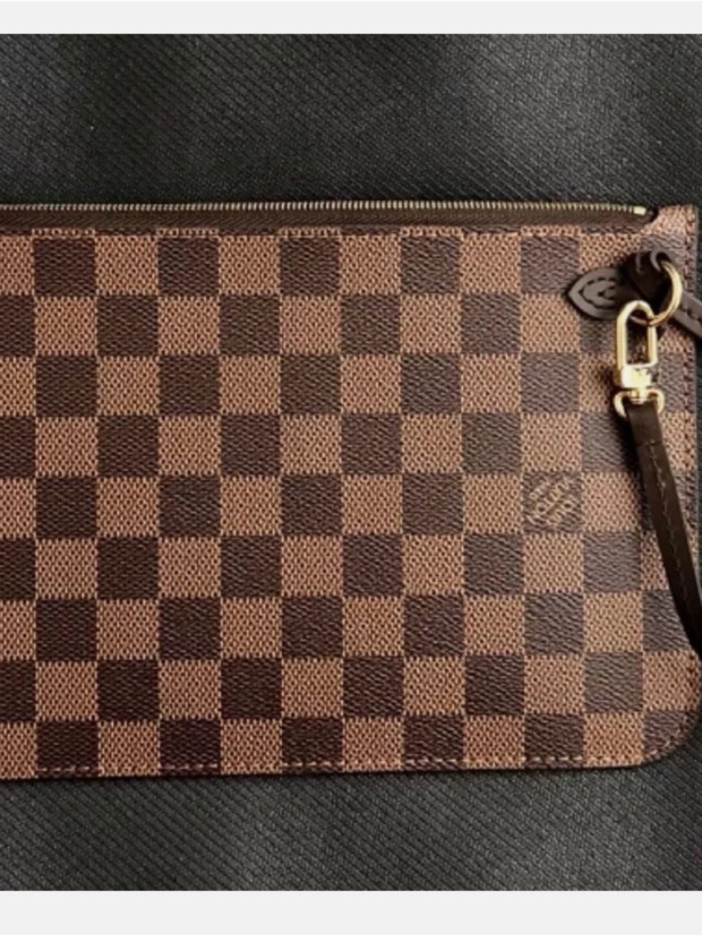 Designer Brown Check Wristlet Pouch with Gold Hardware